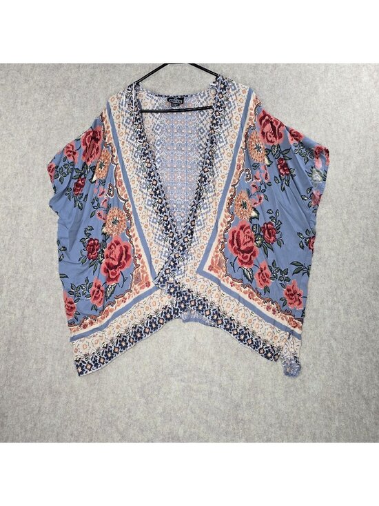 Angie Sweaters - Angie Women's Floral Print Kimono Blouse Multicolor Size L 100% Rayon Loose Fit